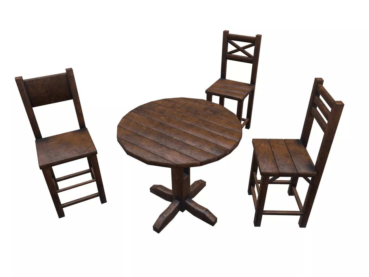 Medieval Table and  3 Chairs Low-poly 3D model_0
