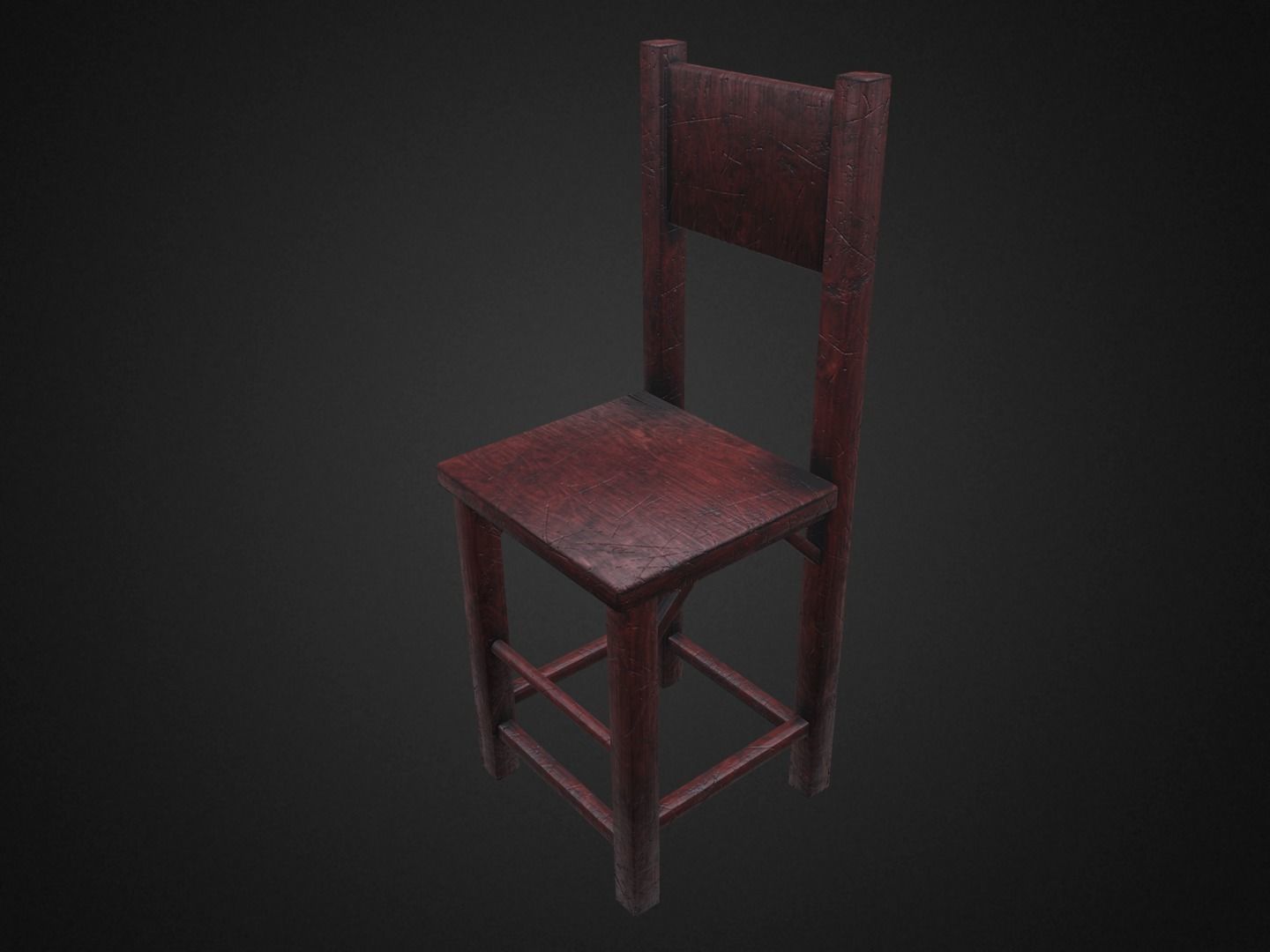 Medieval Table and  3 Chairs Low-poly 3D model_15