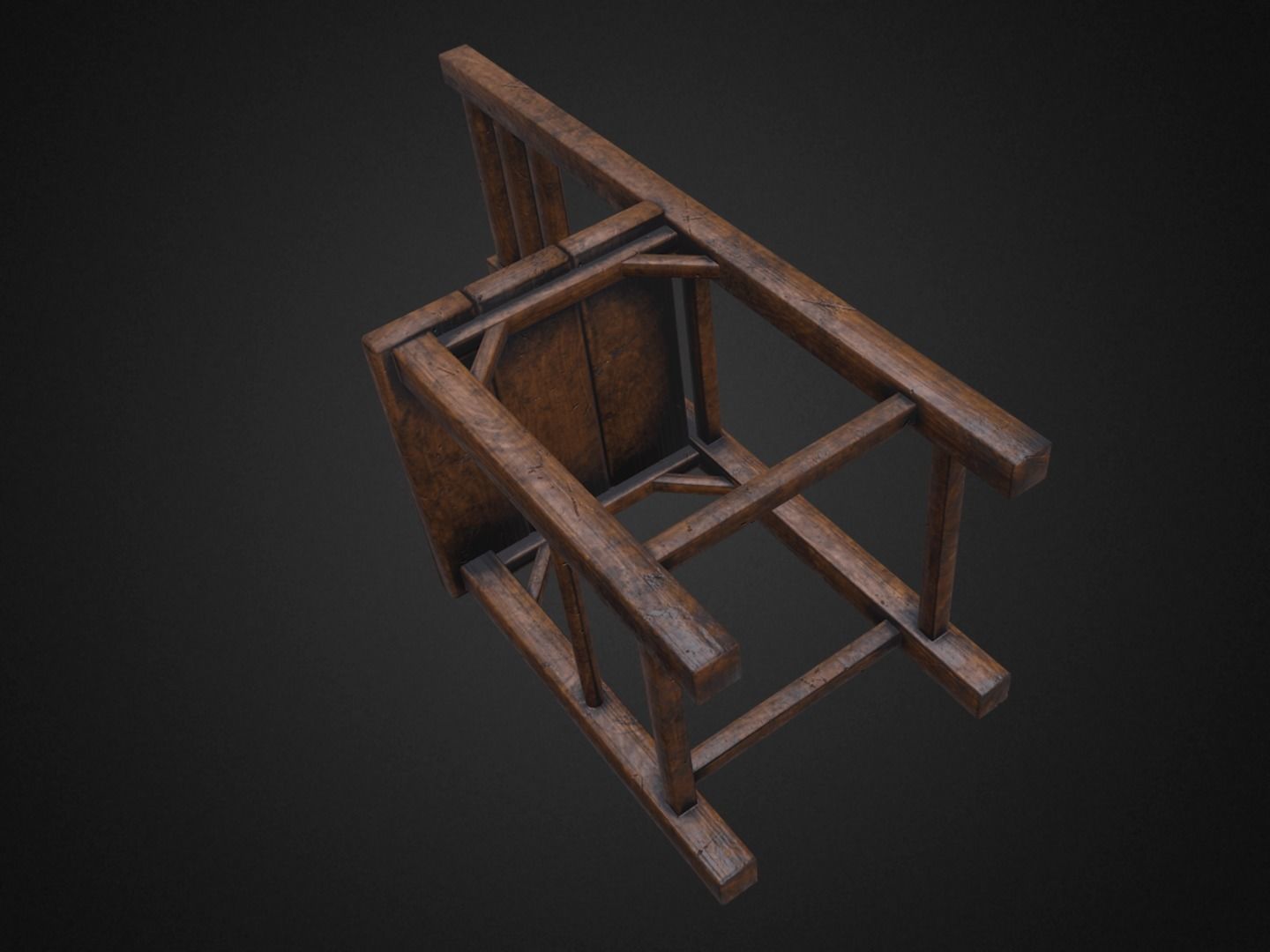 Medieval Table and  3 Chairs Low-poly 3D model_8