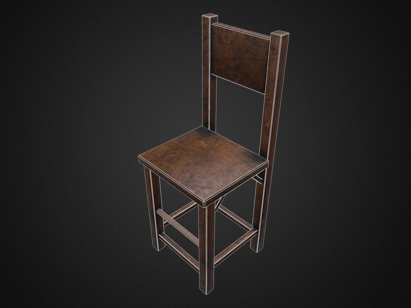 Medieval Table and  3 Chairs Low-poly 3D model_22