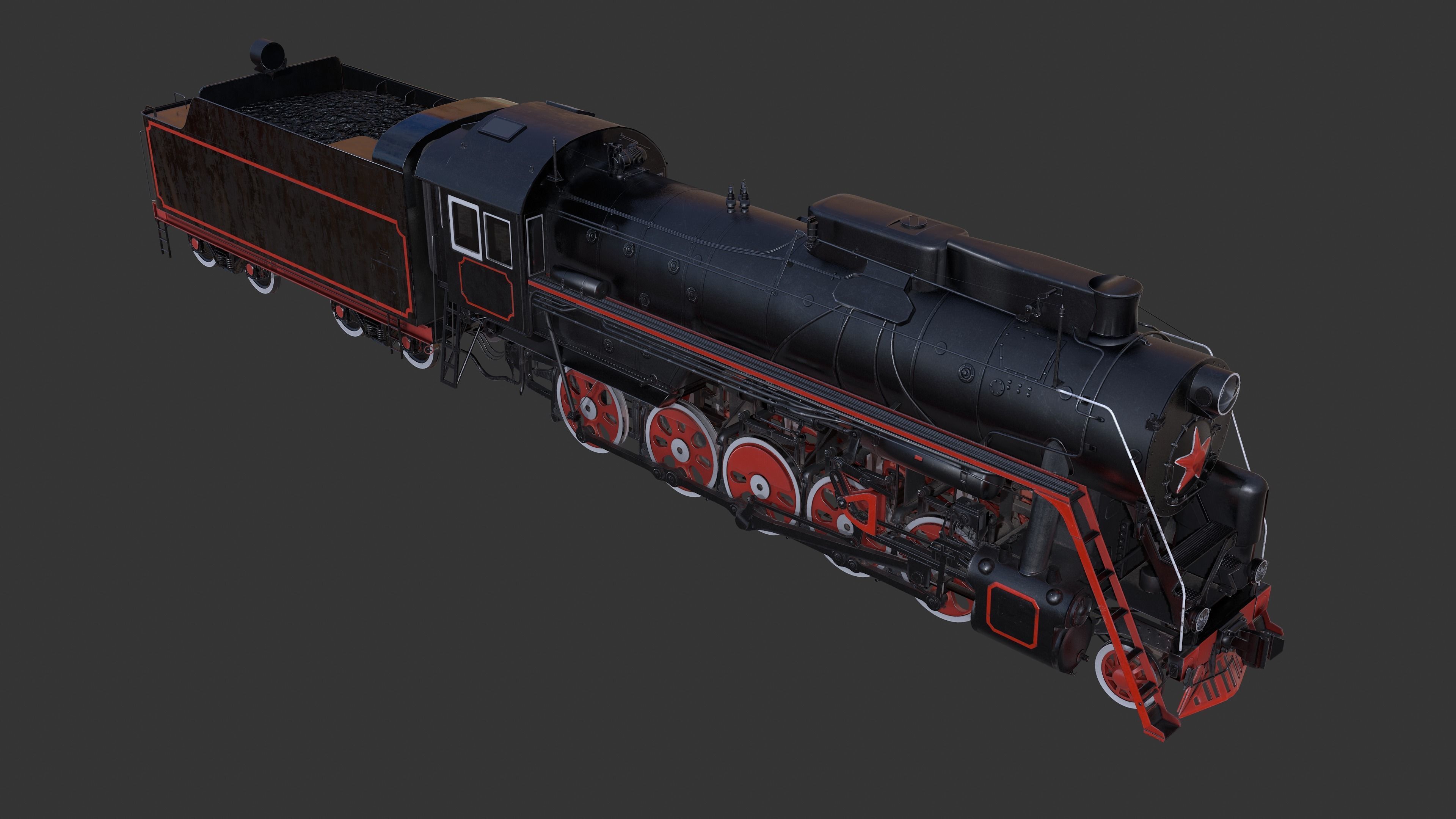 Soviet locomotive class L Low-poly 3D model_11