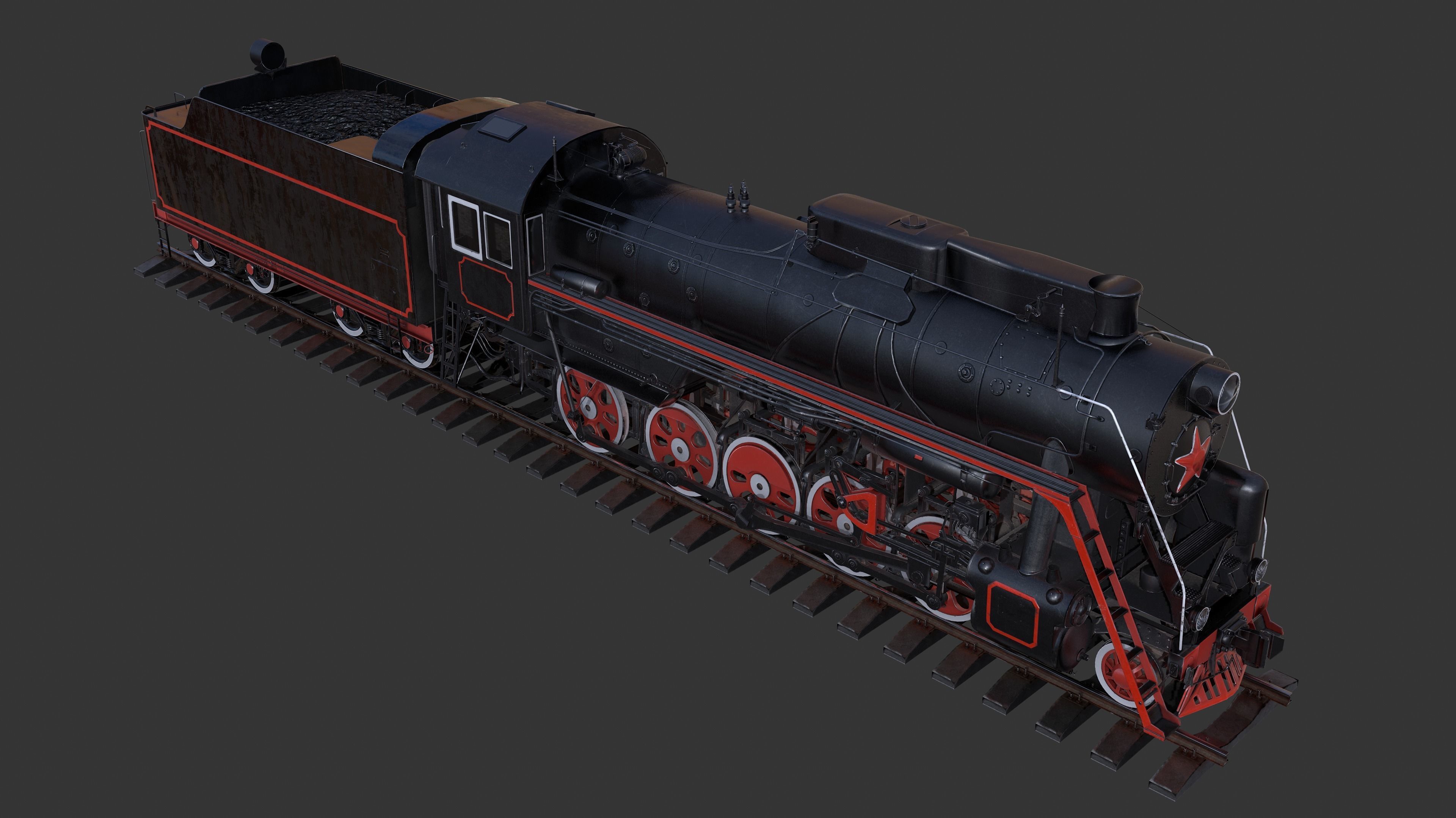 Soviet locomotive class L Low-poly 3D model_13
