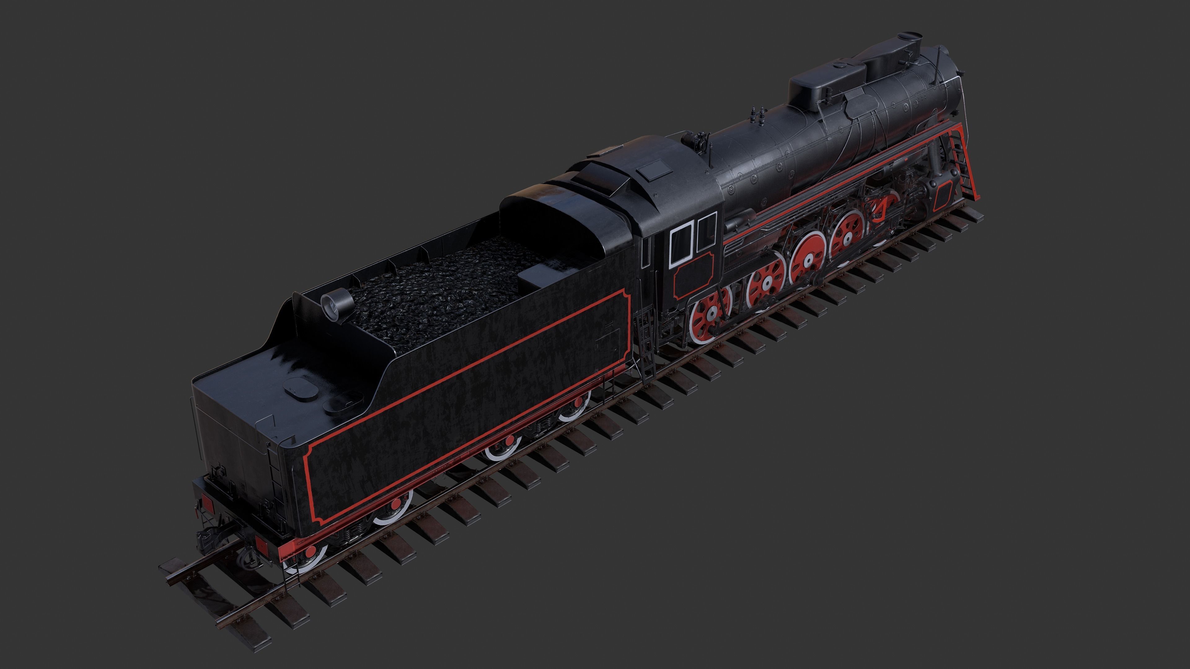 Soviet locomotive class L Low-poly 3D model_7