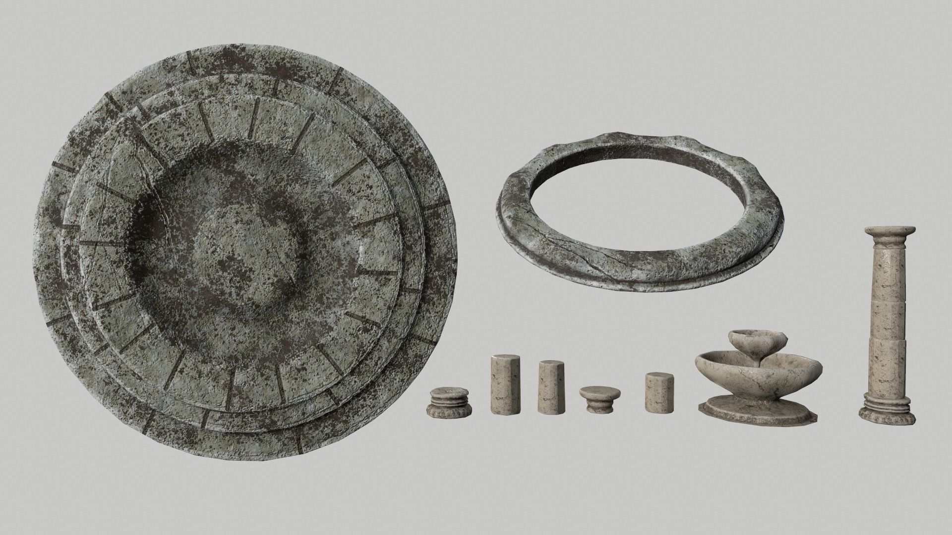 Altar Set stone wheel Low-poly 3D model_8