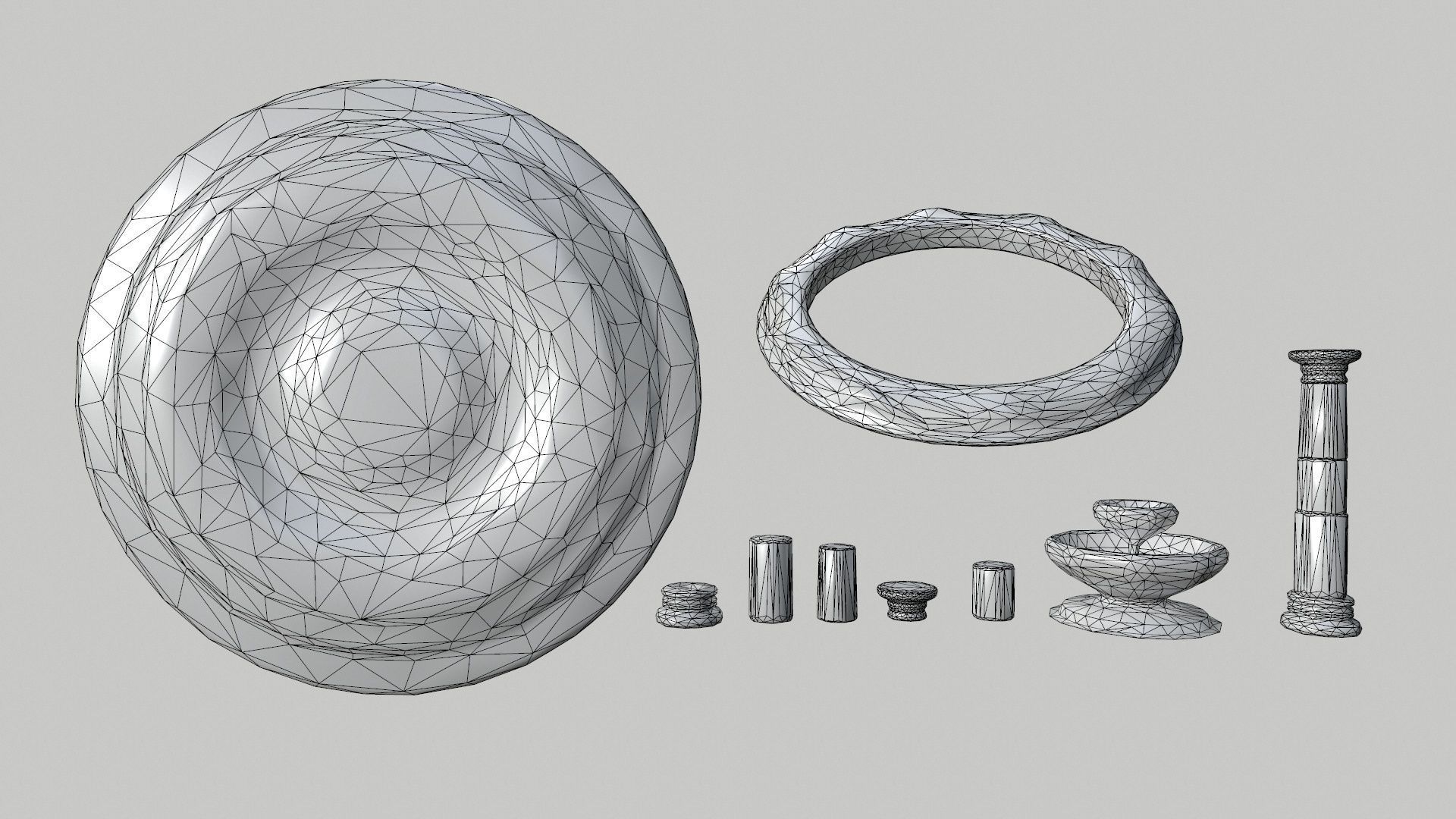 Altar Set stone wheel Low-poly 3D model_19