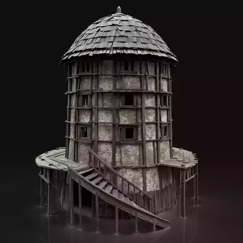 ENTERABLE AAA NEXT GEN MEDIEVAL CITY TOWN ROUND WATCHTOWER Low-poly 3D model