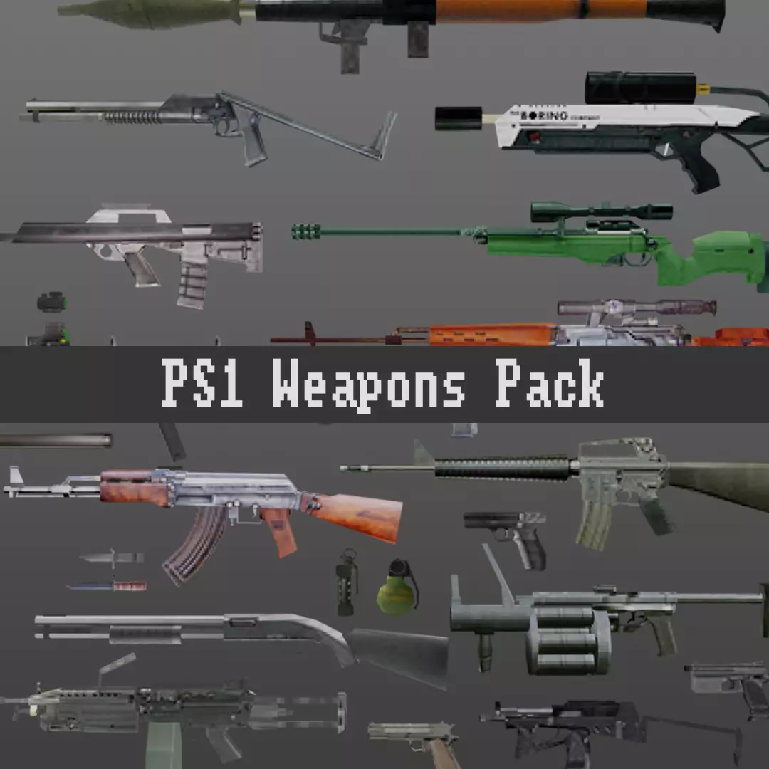 PS1 Weapons Pack Low-poly 3D model
