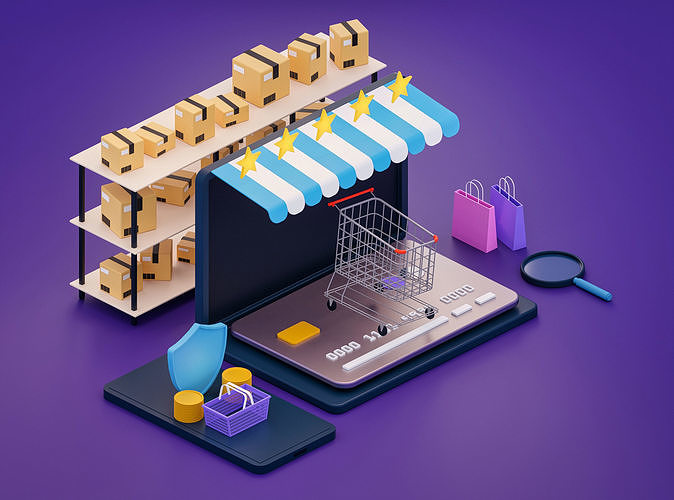 E-commerce isometric illustration Low-poly 3D model