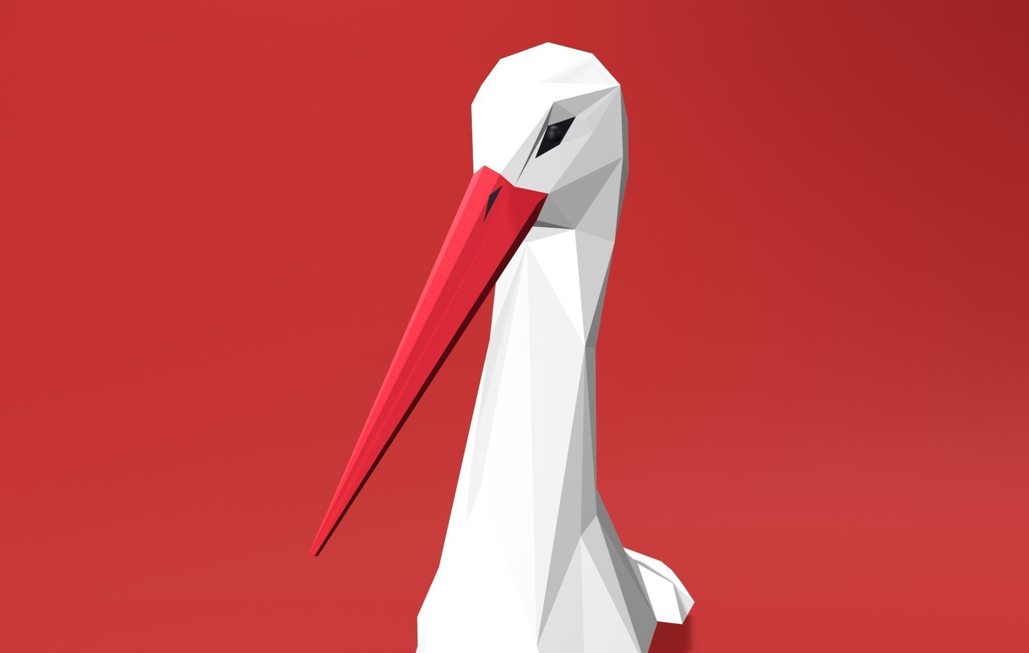 White Stork Cartoon 3D print model_8