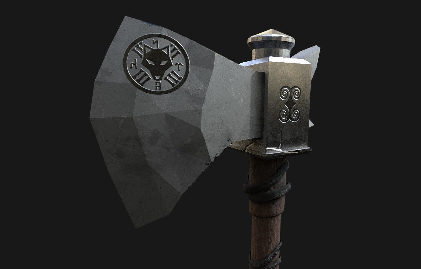 Turkic Battle Axe PBR Game Ready  Low-poly 3D model_6