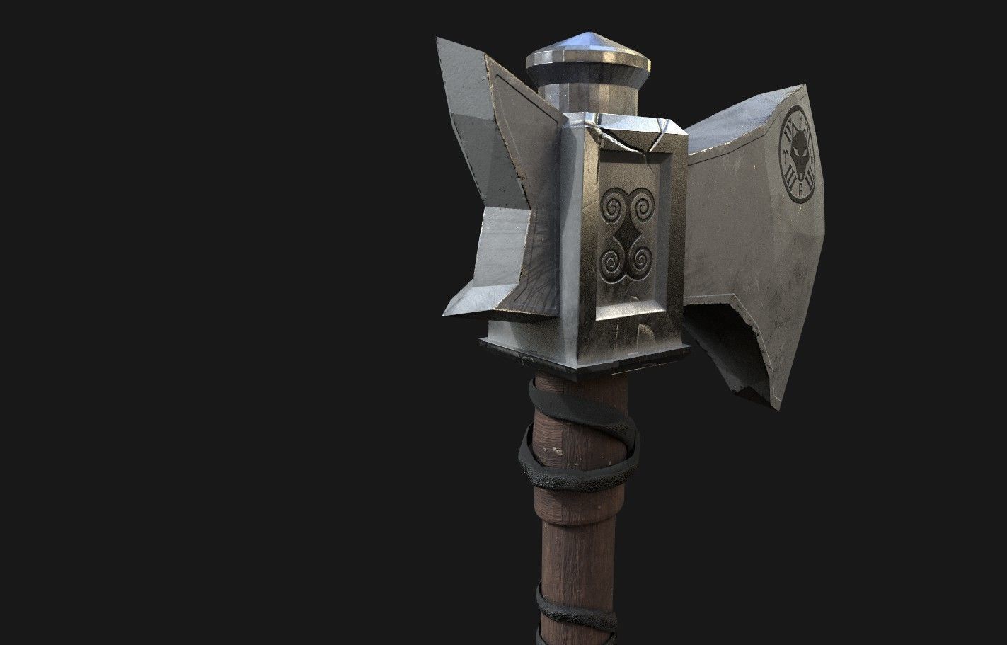 Turkic Battle Axe PBR Game Ready  Low-poly 3D model_10