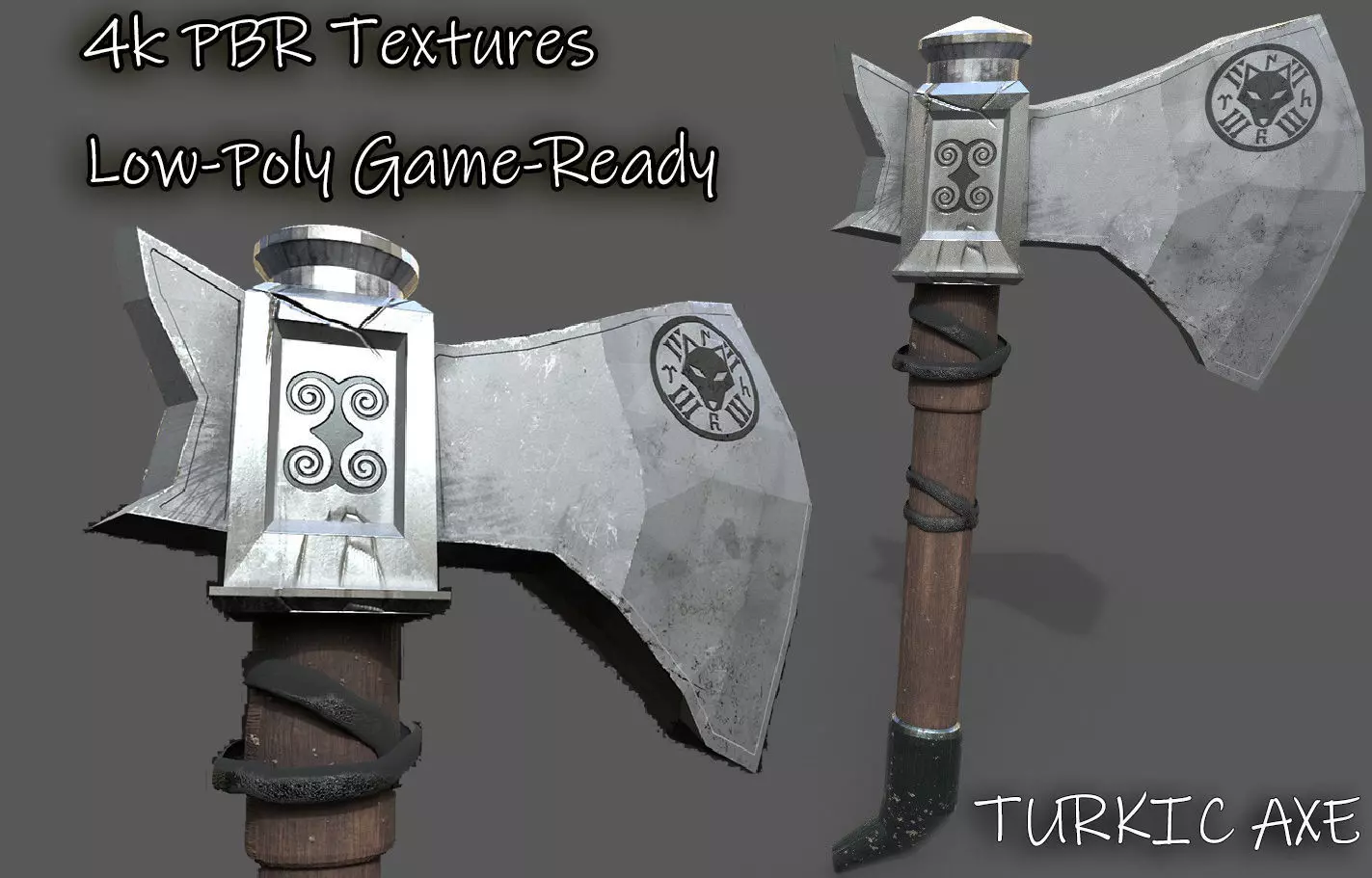 Turkic Battle Axe PBR Game Ready  Low-poly 3D model_0