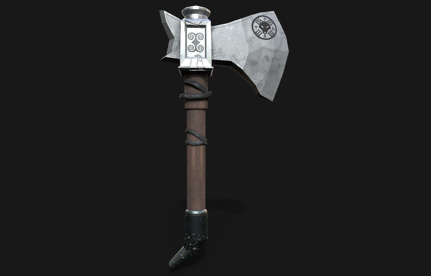 Turkic Battle Axe PBR Game Ready  Low-poly 3D model_3