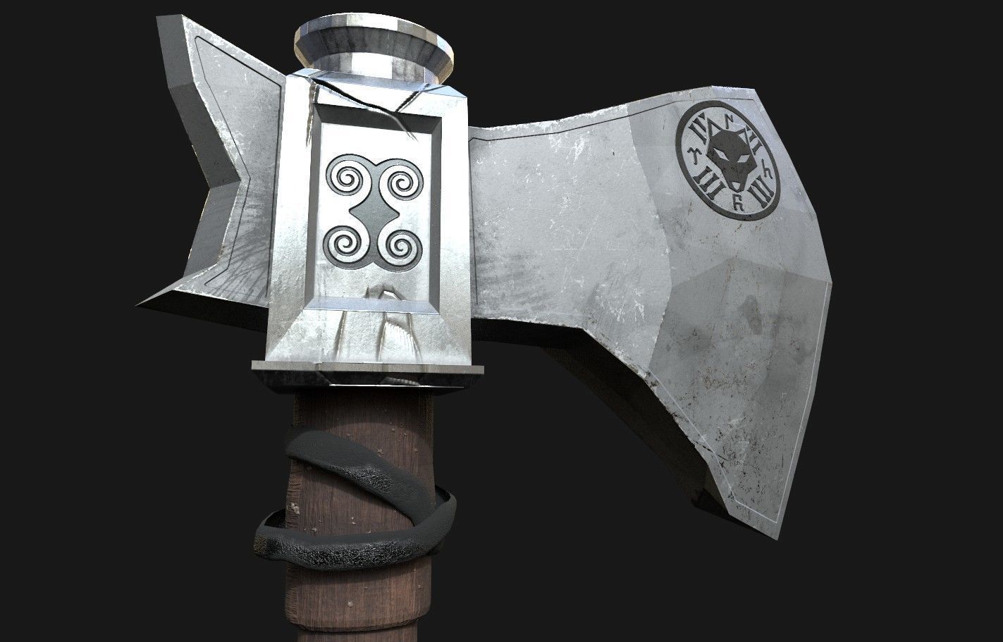 Turkic Battle Axe PBR Game Ready  Low-poly 3D model_2