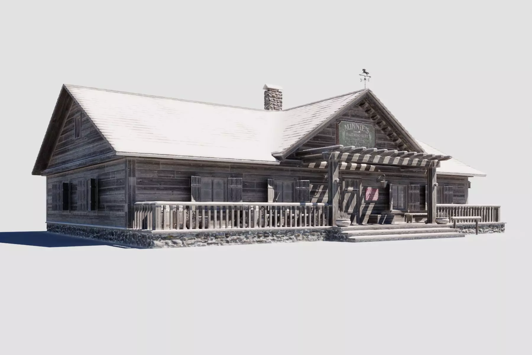 Build019 log cabin with snow on porch 3D model_0
