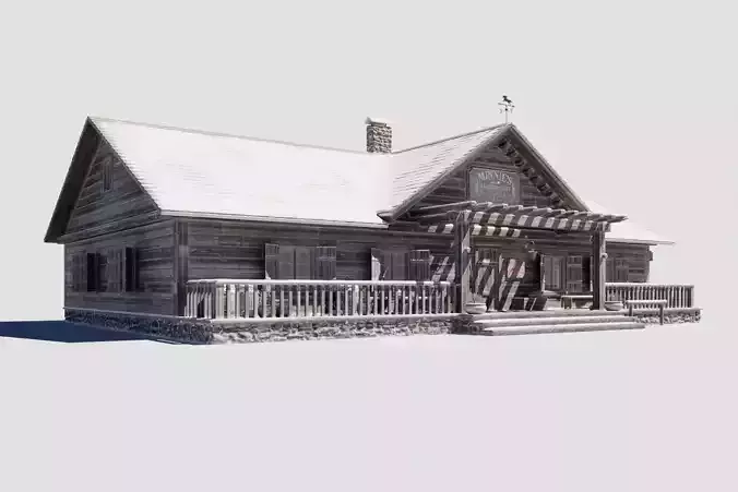 Build019 log cabin with snow on porch