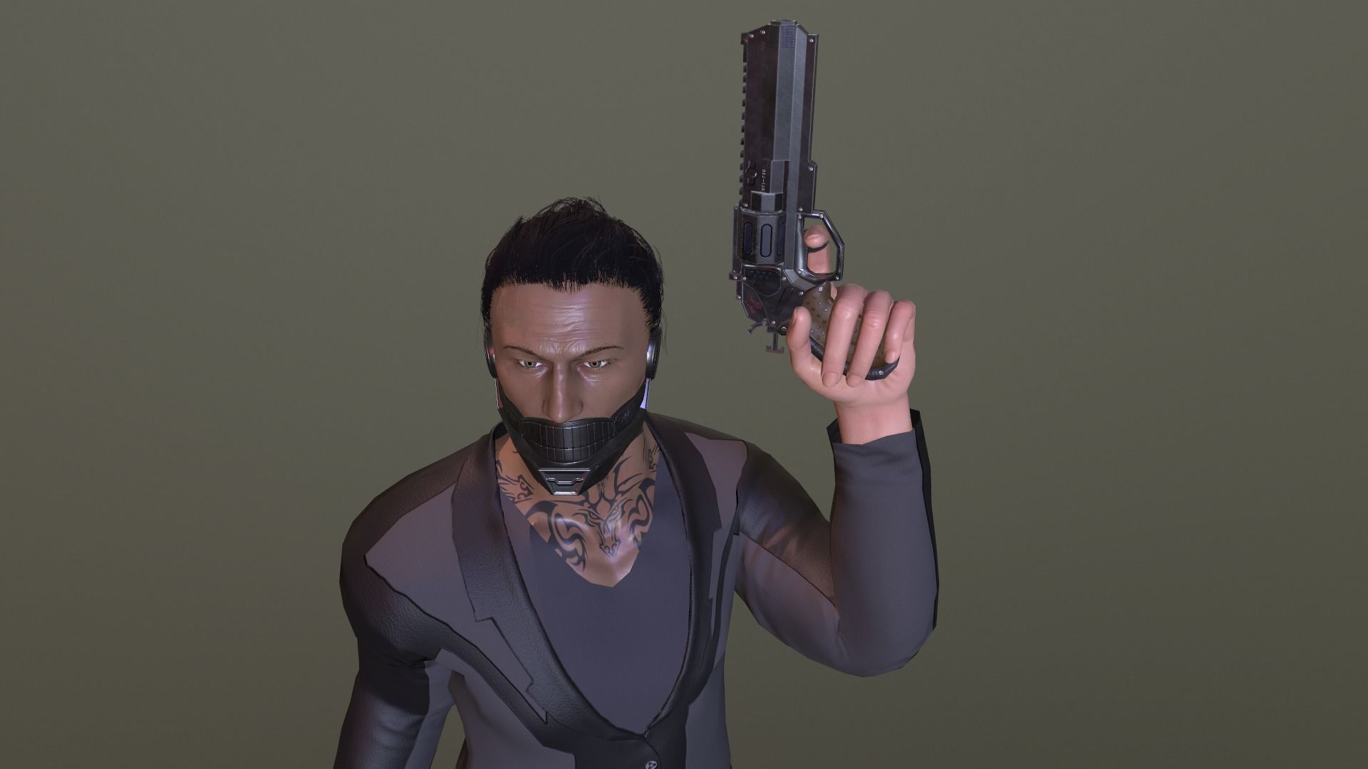 Asian sci-fi gansta Low-poly 3D model_6