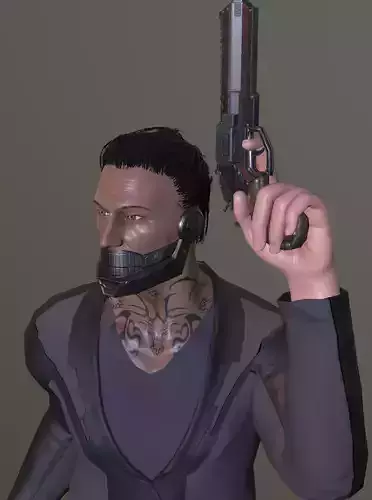 Asian sci-fi gansta Low-poly 3D model