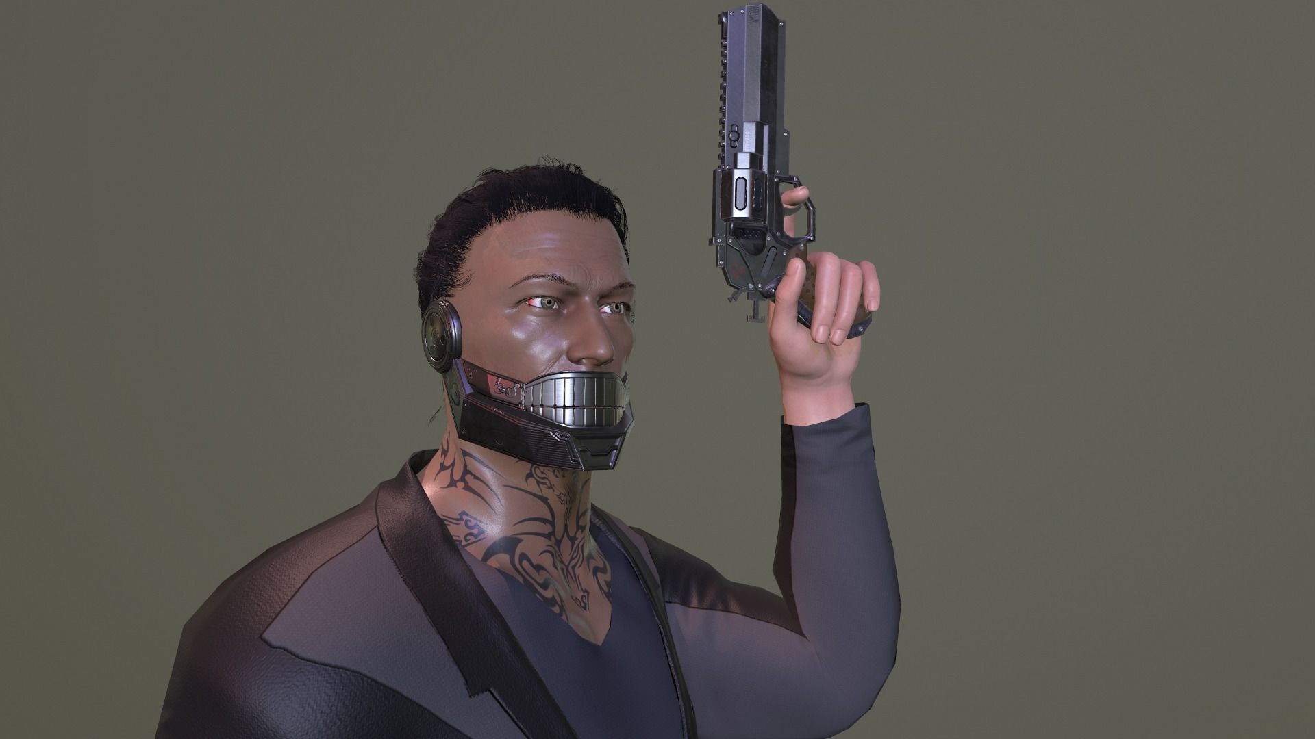 Asian sci-fi gansta Low-poly 3D model_4