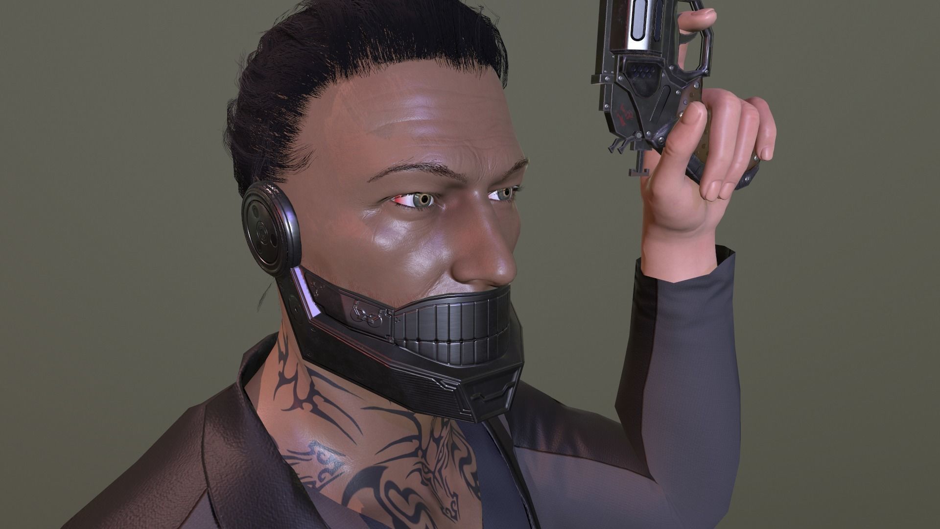 Asian sci-fi gansta Low-poly 3D model_7