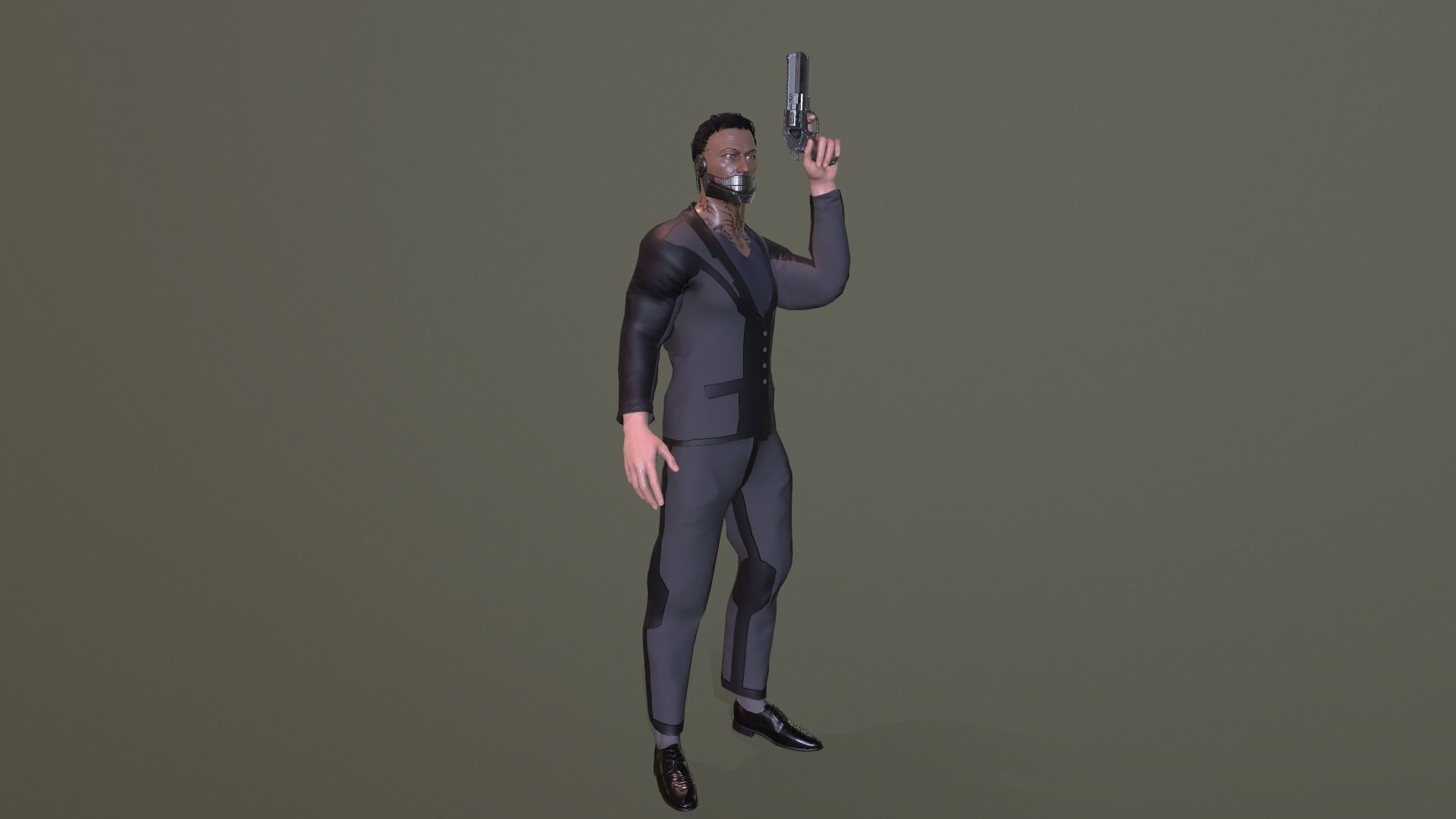 Asian sci-fi gansta Low-poly 3D model_8