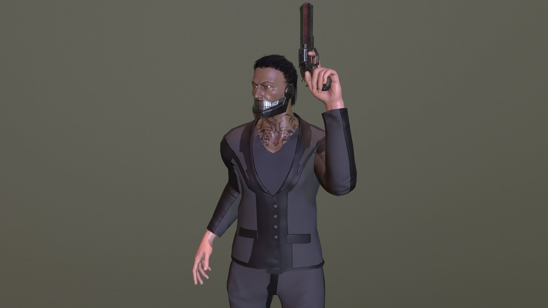 Asian sci-fi gansta Low-poly 3D model_5