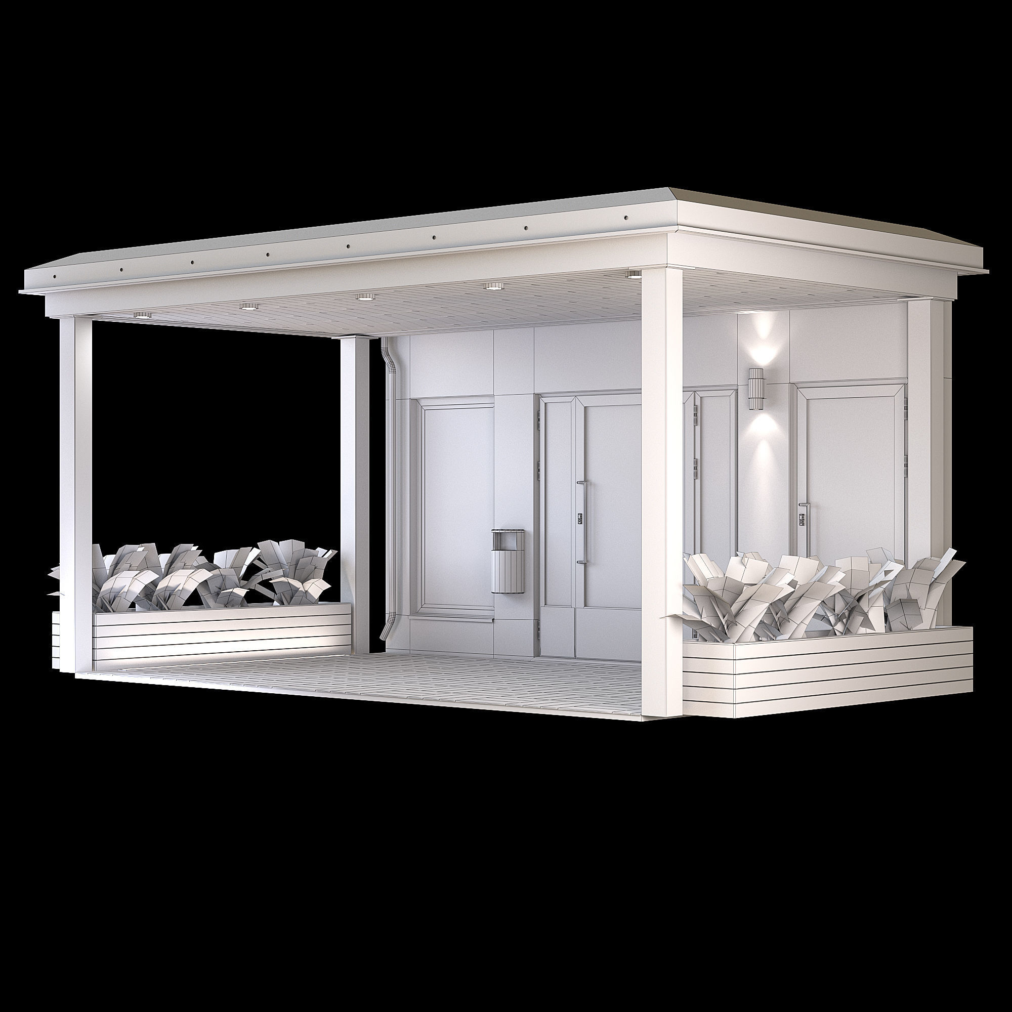 GateGroup covered patio with chairs and tables 3D model_4