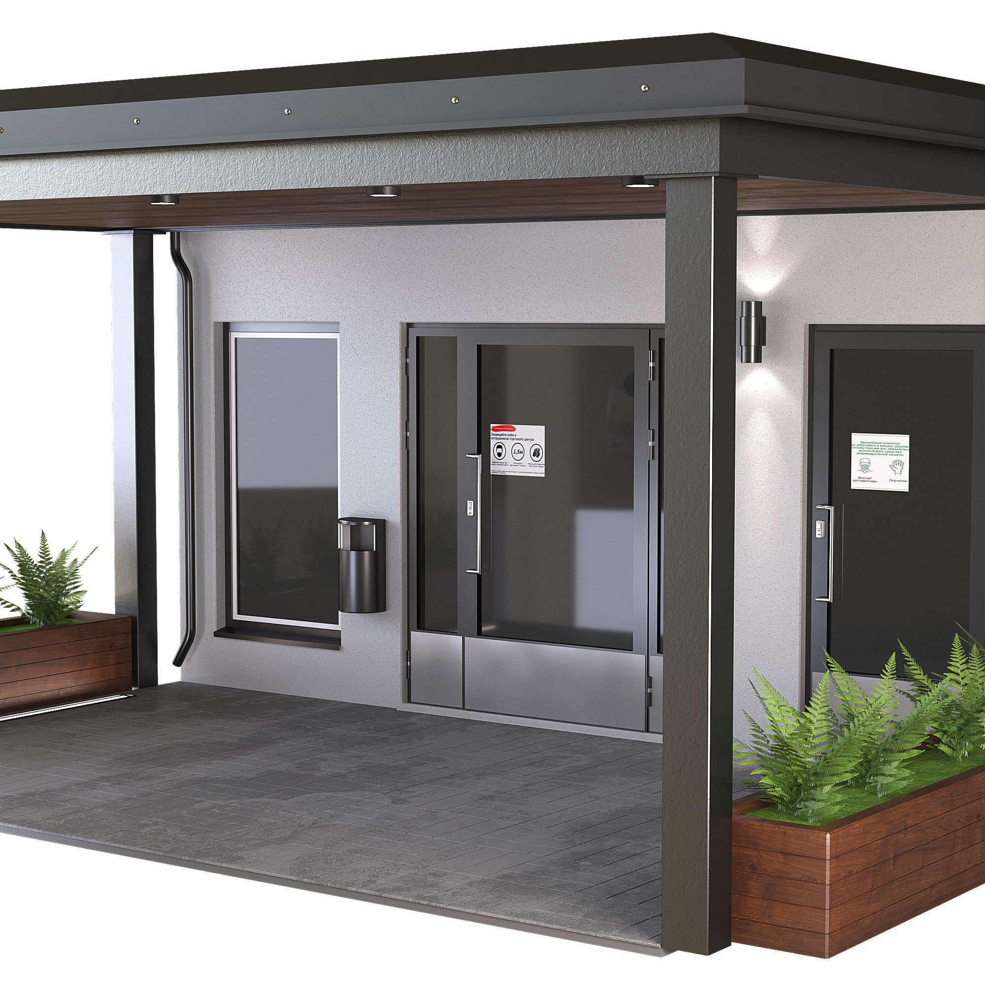 GateGroup covered patio with chairs and tables 3D model_2