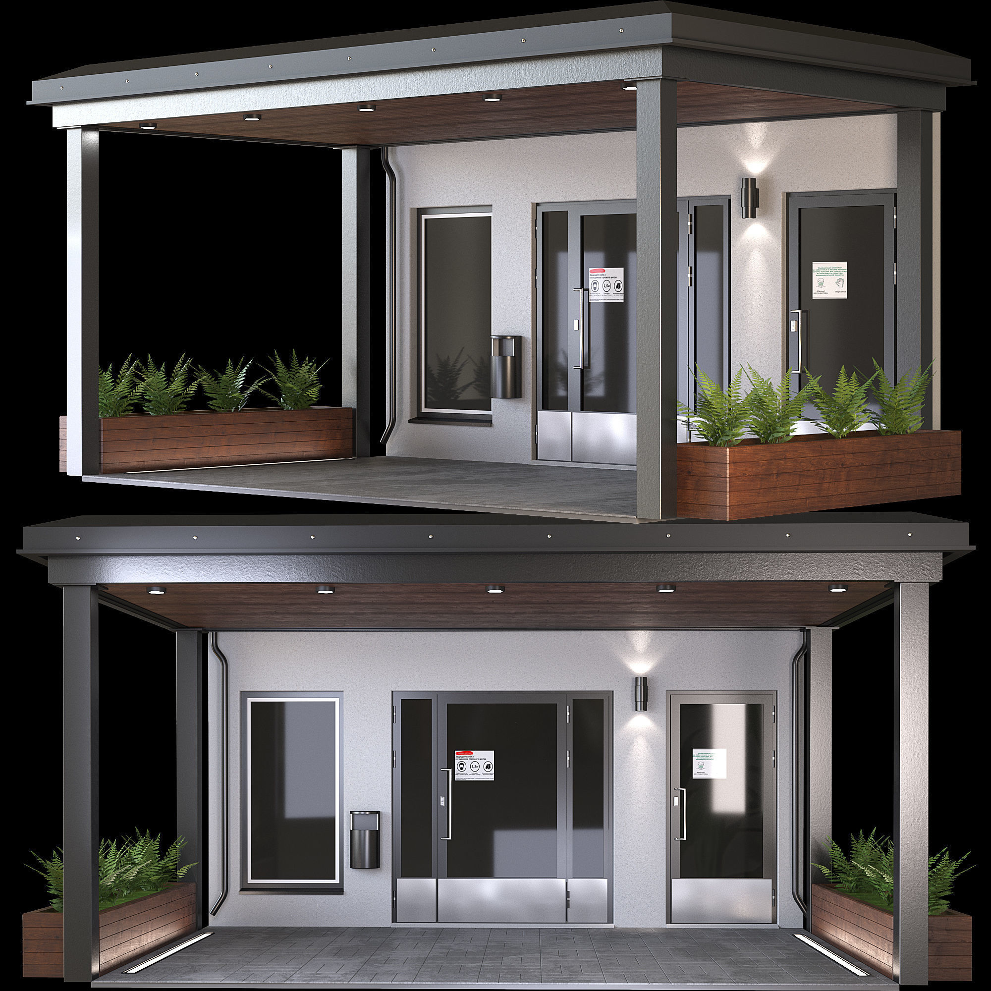 GateGroup covered patio with chairs and tables 3D model_3