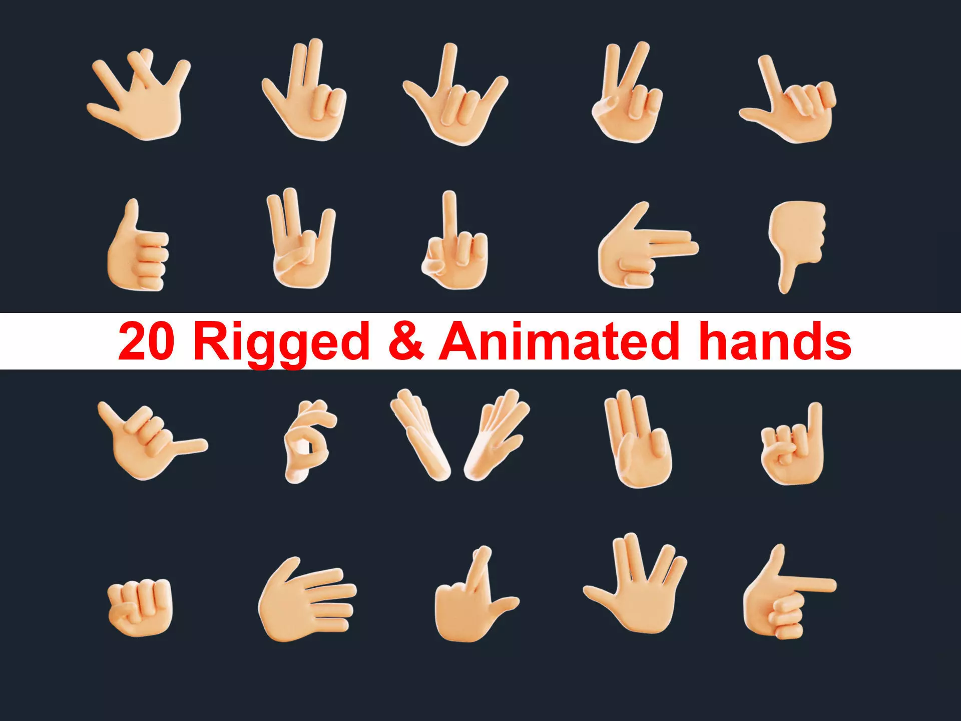 20  Rigged and Animated 3D Hand Emojis Low-poly 3D model_0