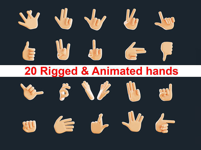 20  Rigged and Animated 3D Hand Emojis Low-poly 3D model