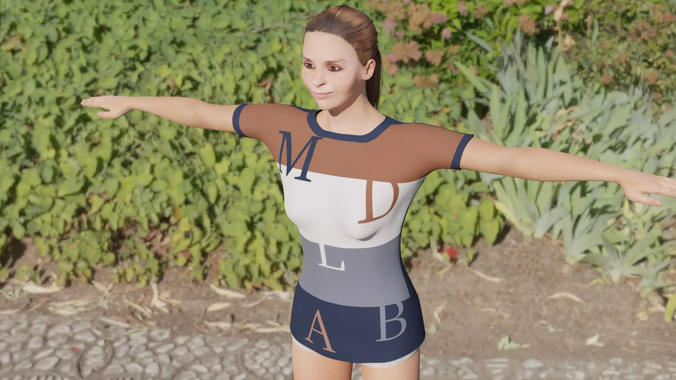 Modern T-Shirt with characters on it for women Free 3D model