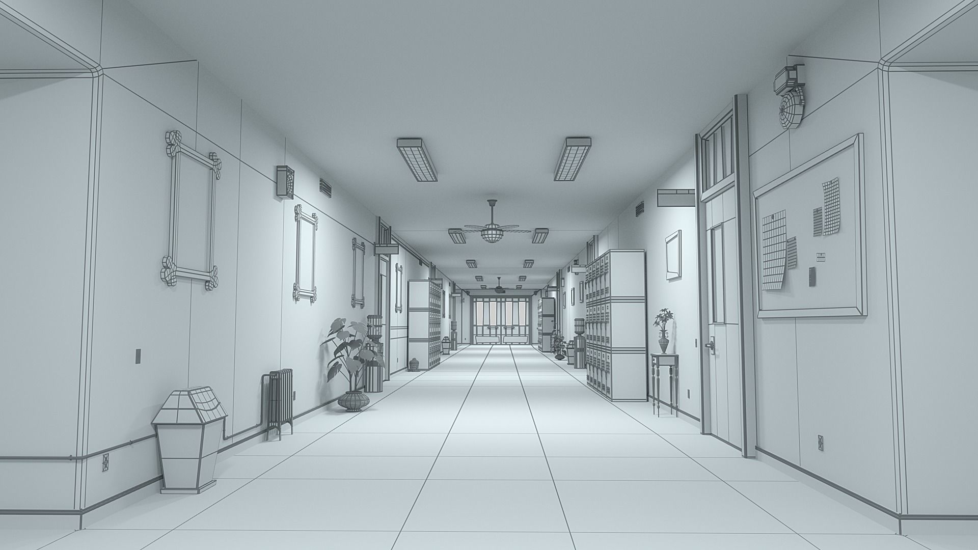 Cartoon Classroom Corridor 3D model_23