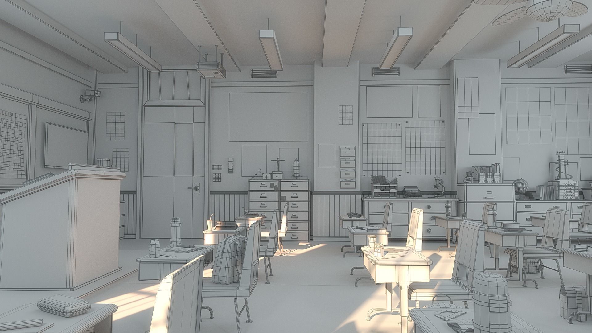 Cartoon Classroom Corridor 3D model_14