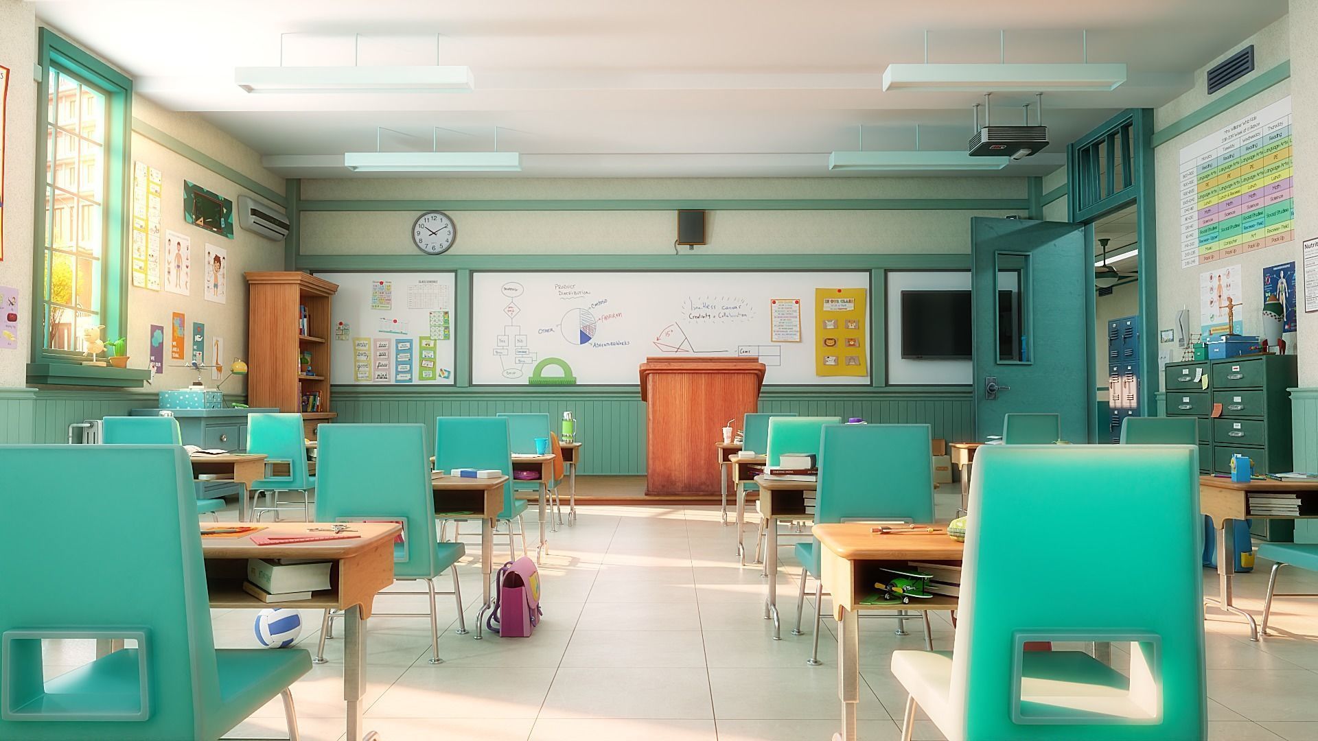 Cartoon Classroom Corridor 3D model_5