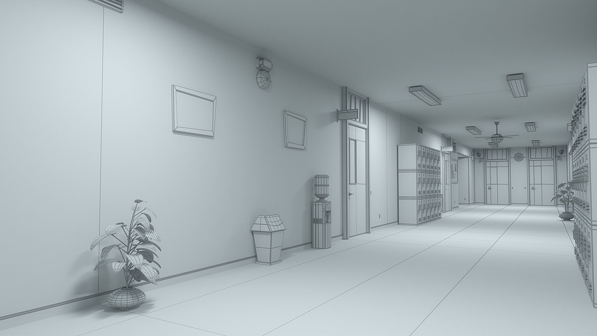 Cartoon Classroom Corridor 3D model_21