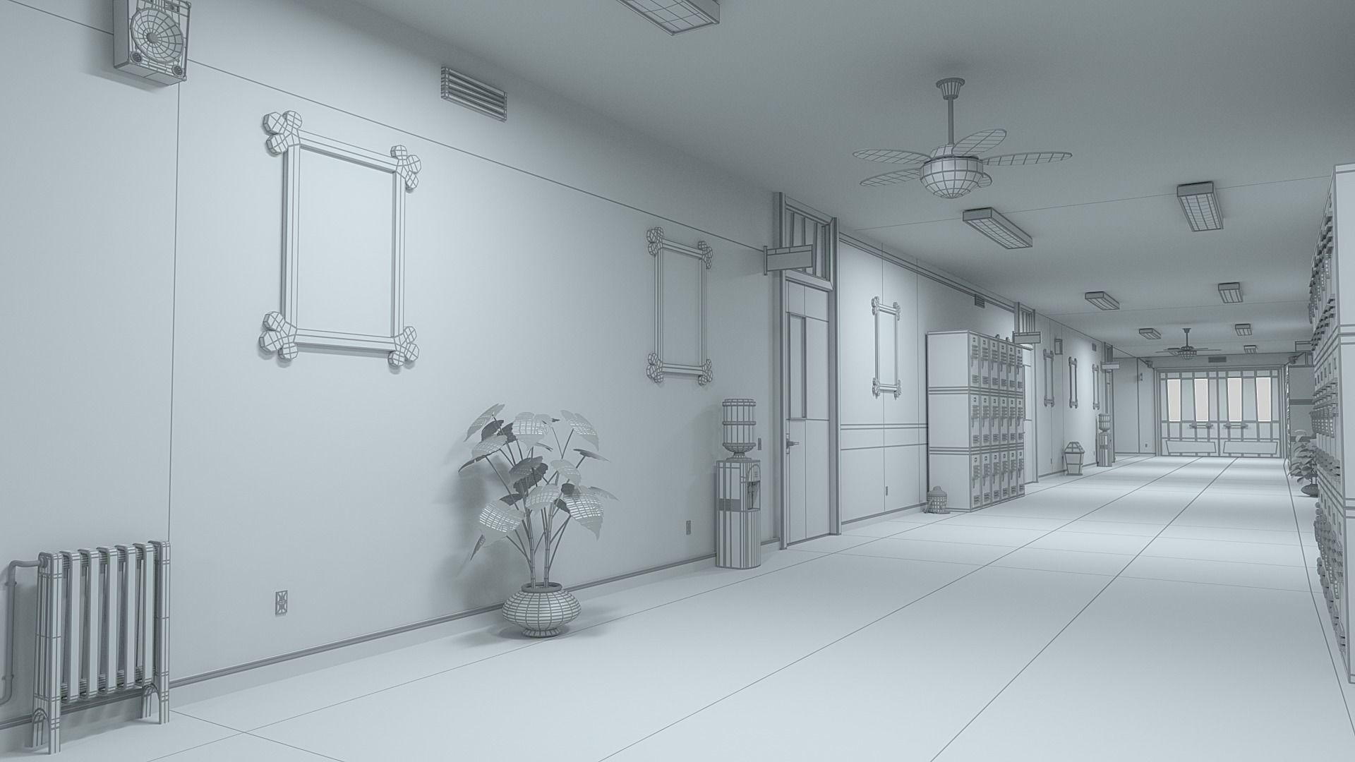 Cartoon Classroom Corridor 3D model_20