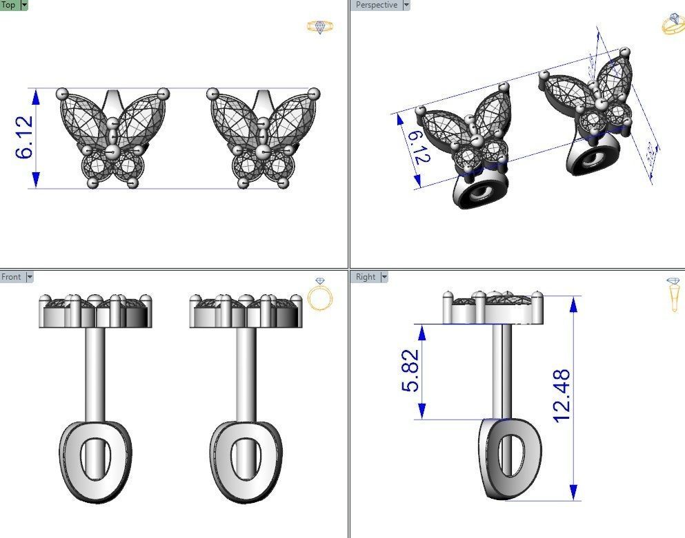 Butterfly Stud Earrings 3D print model_2