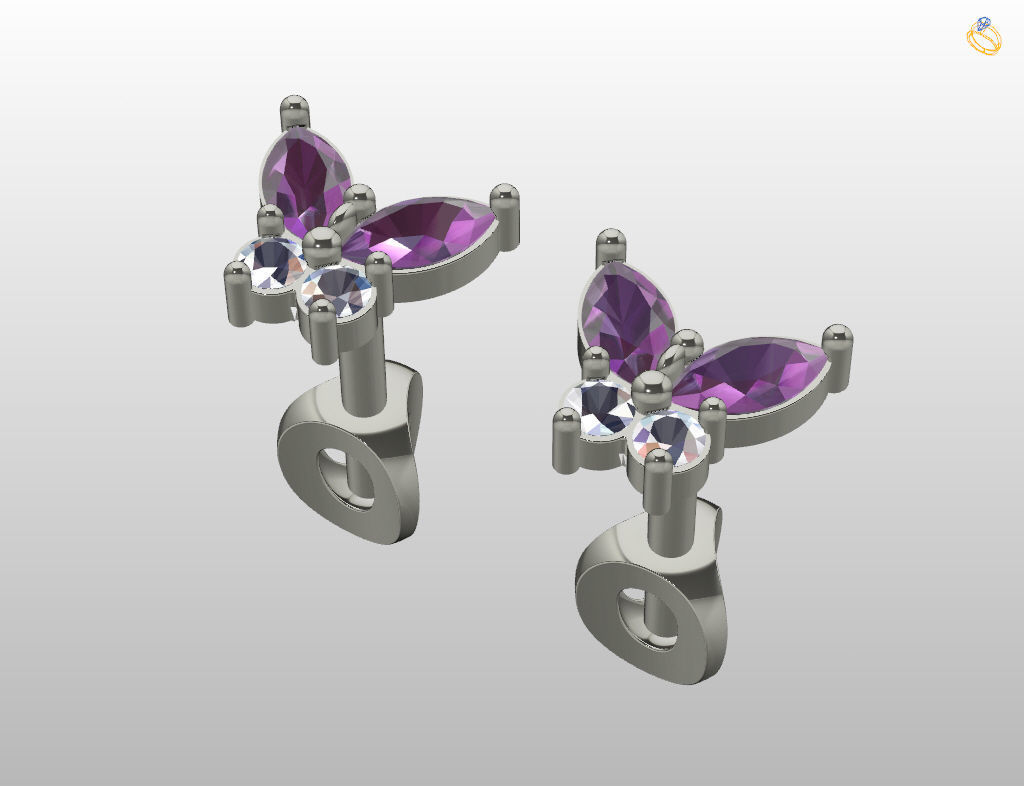 Butterfly Stud Earrings 3D print model_12
