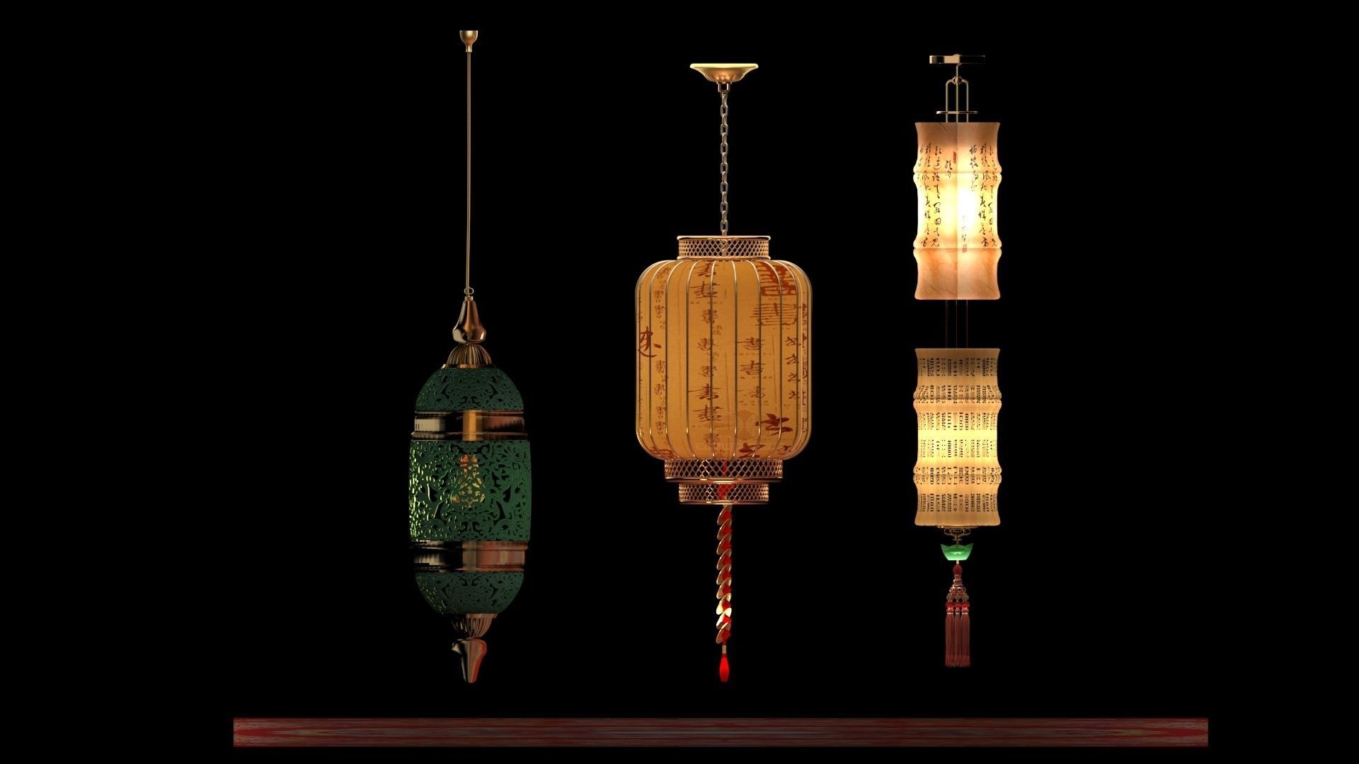 Chinese Red Lantern 3D model_2