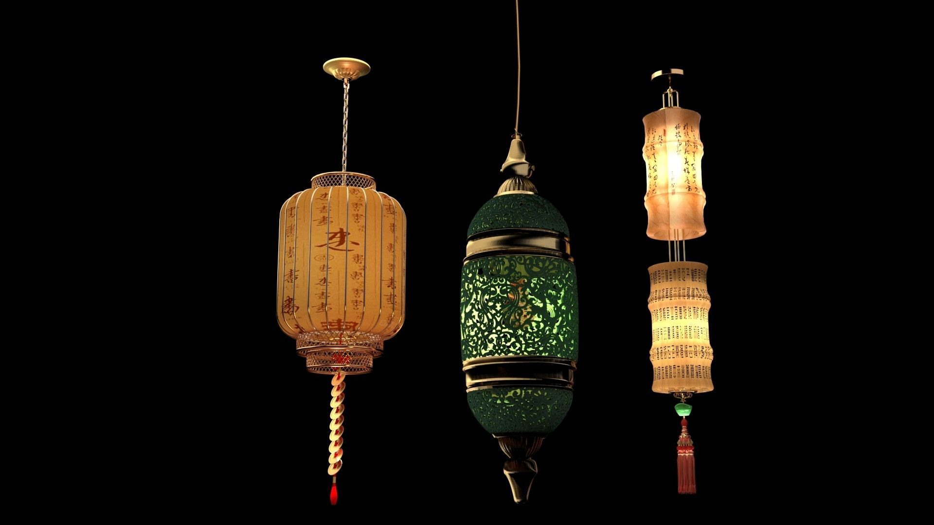 Chinese Red Lantern 3D model_3