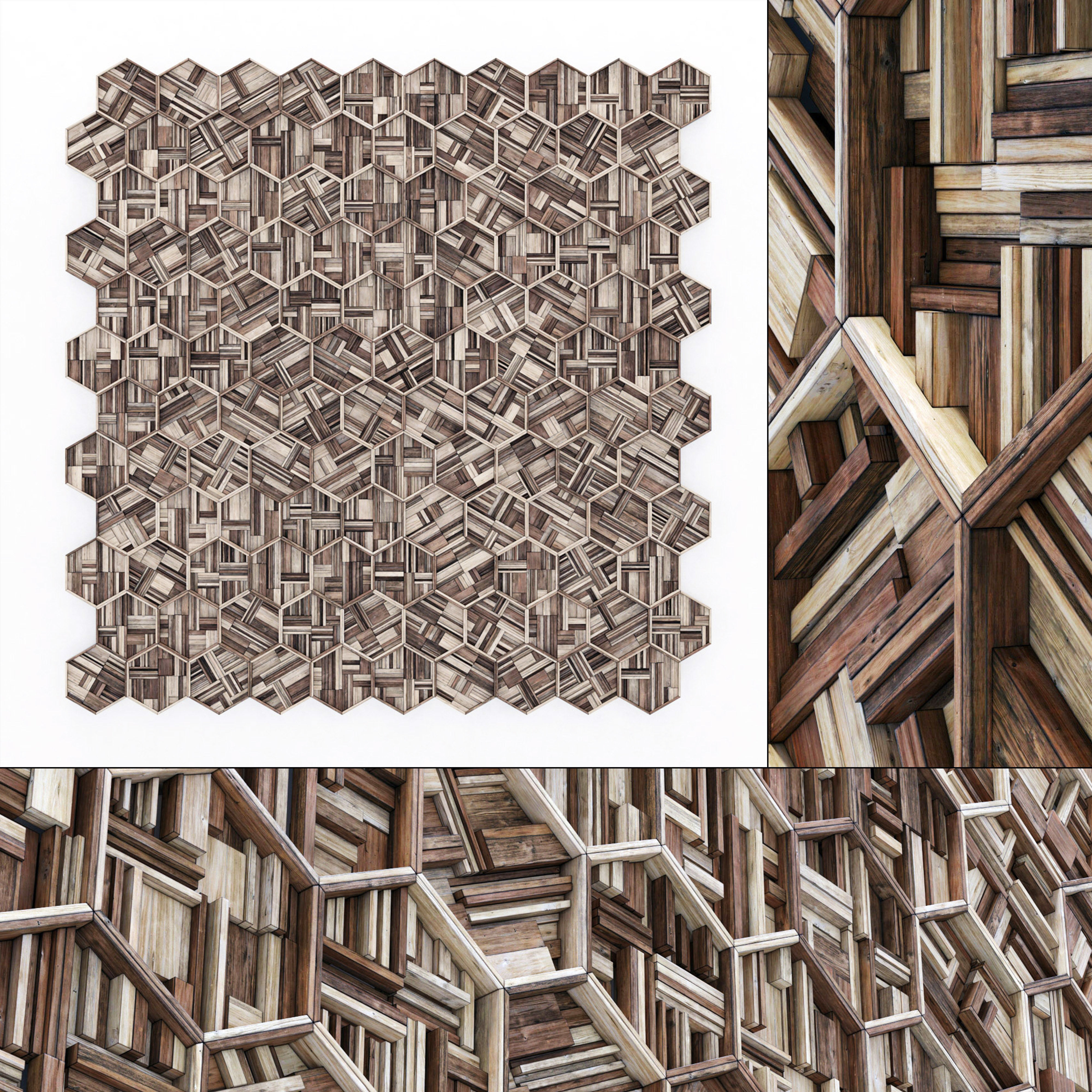 Hexagon panel wood rail frame n2 3D model_5