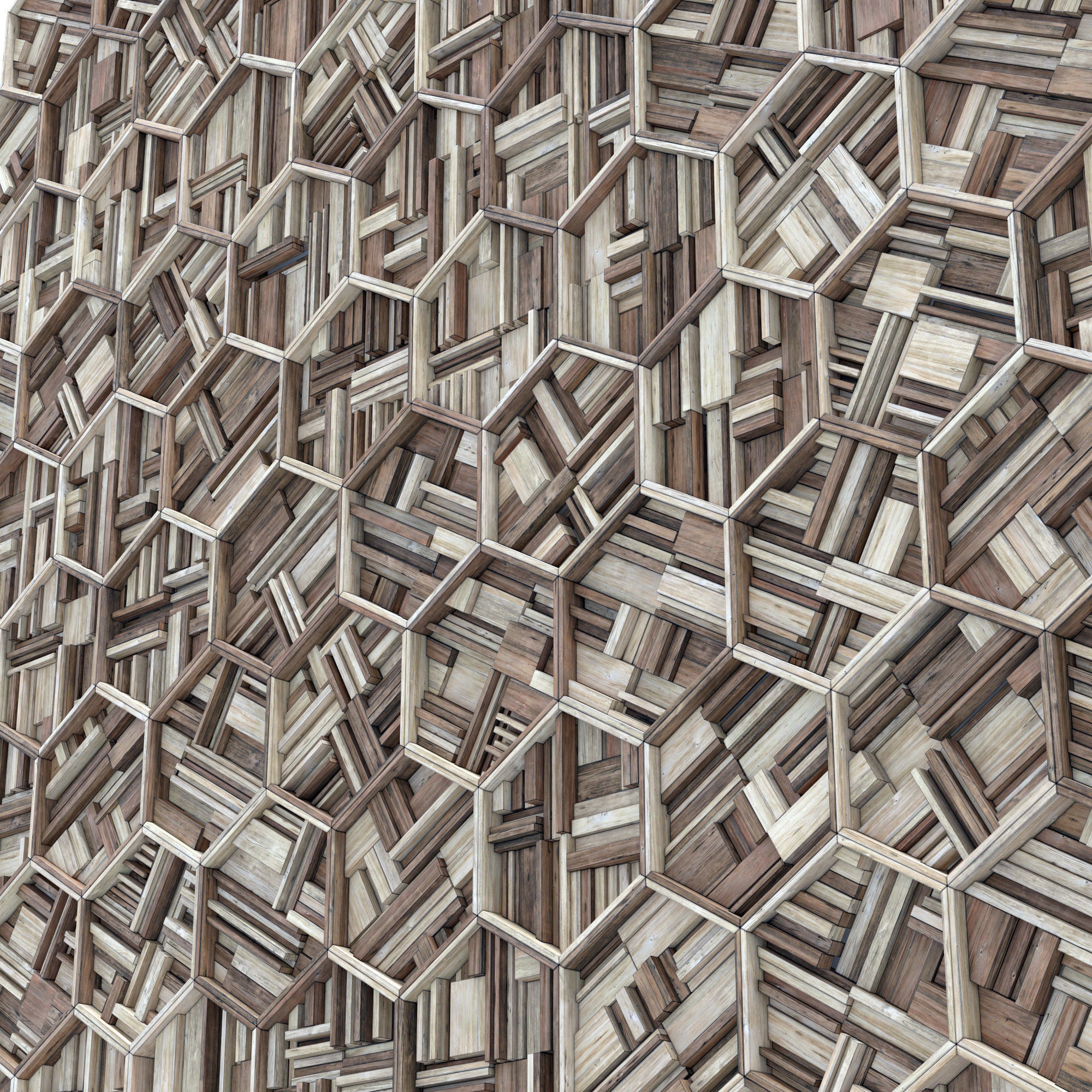 Hexagon panel wood rail frame n2 3D model_3