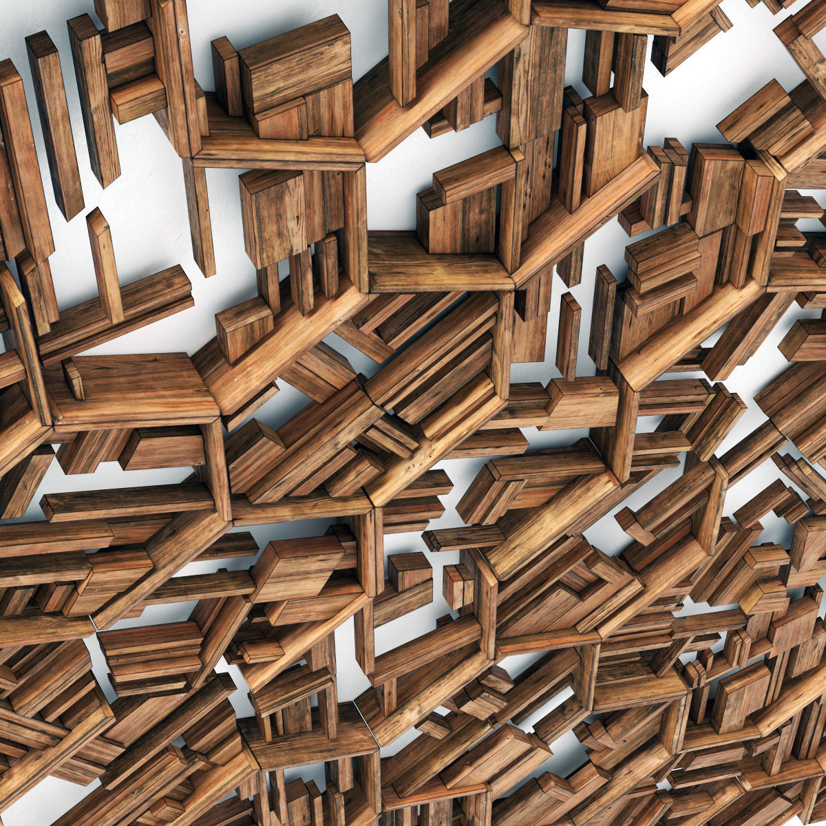 Hexagon panel wood rail frame n2 3D model_6