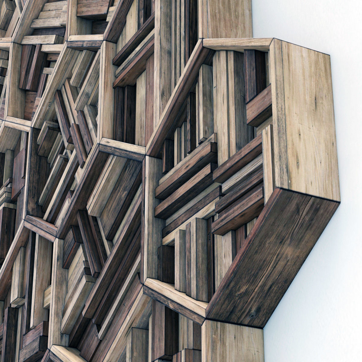 Hexagon panel wood rail frame n2 3D model_17