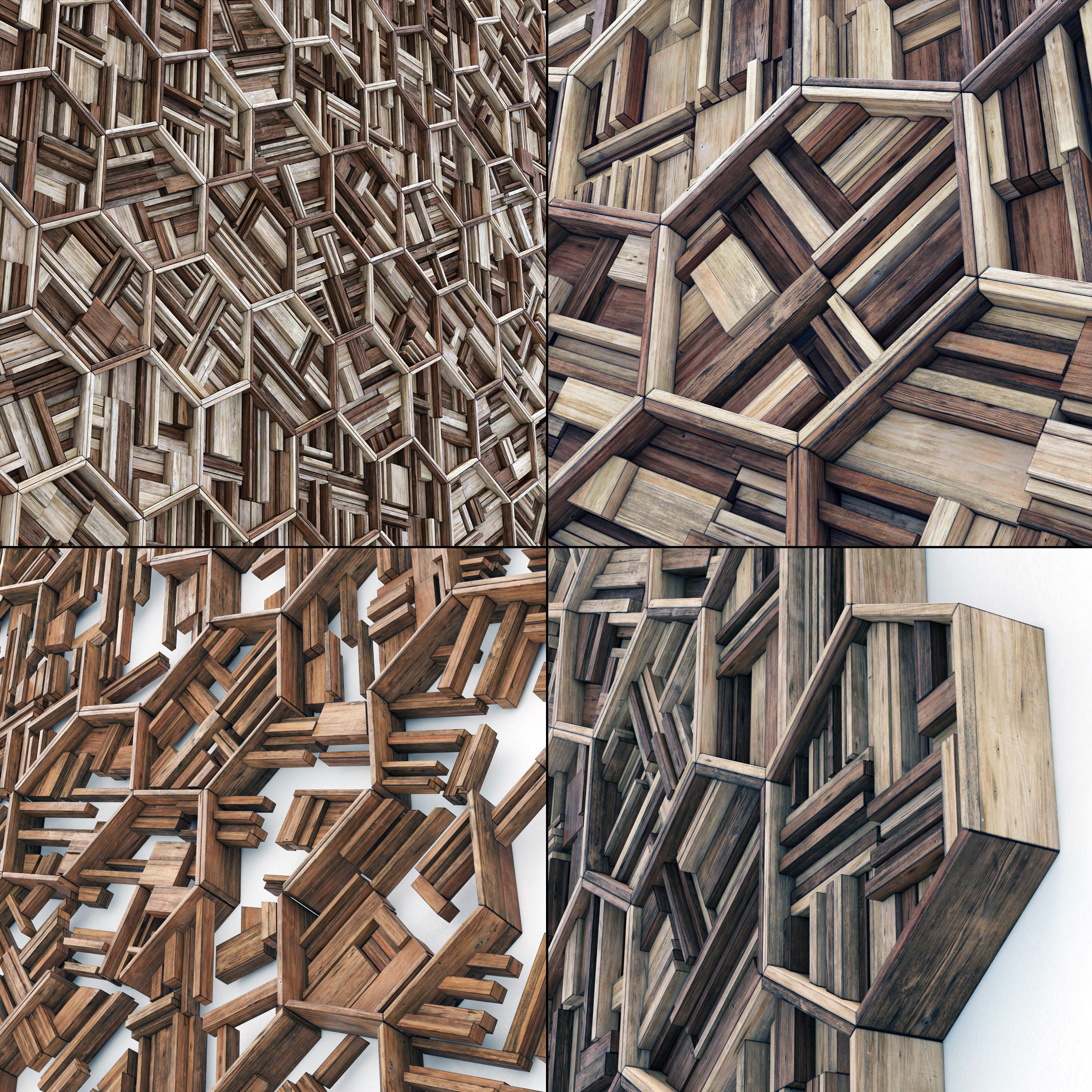 Hexagon panel wood rail frame n2 3D model_2