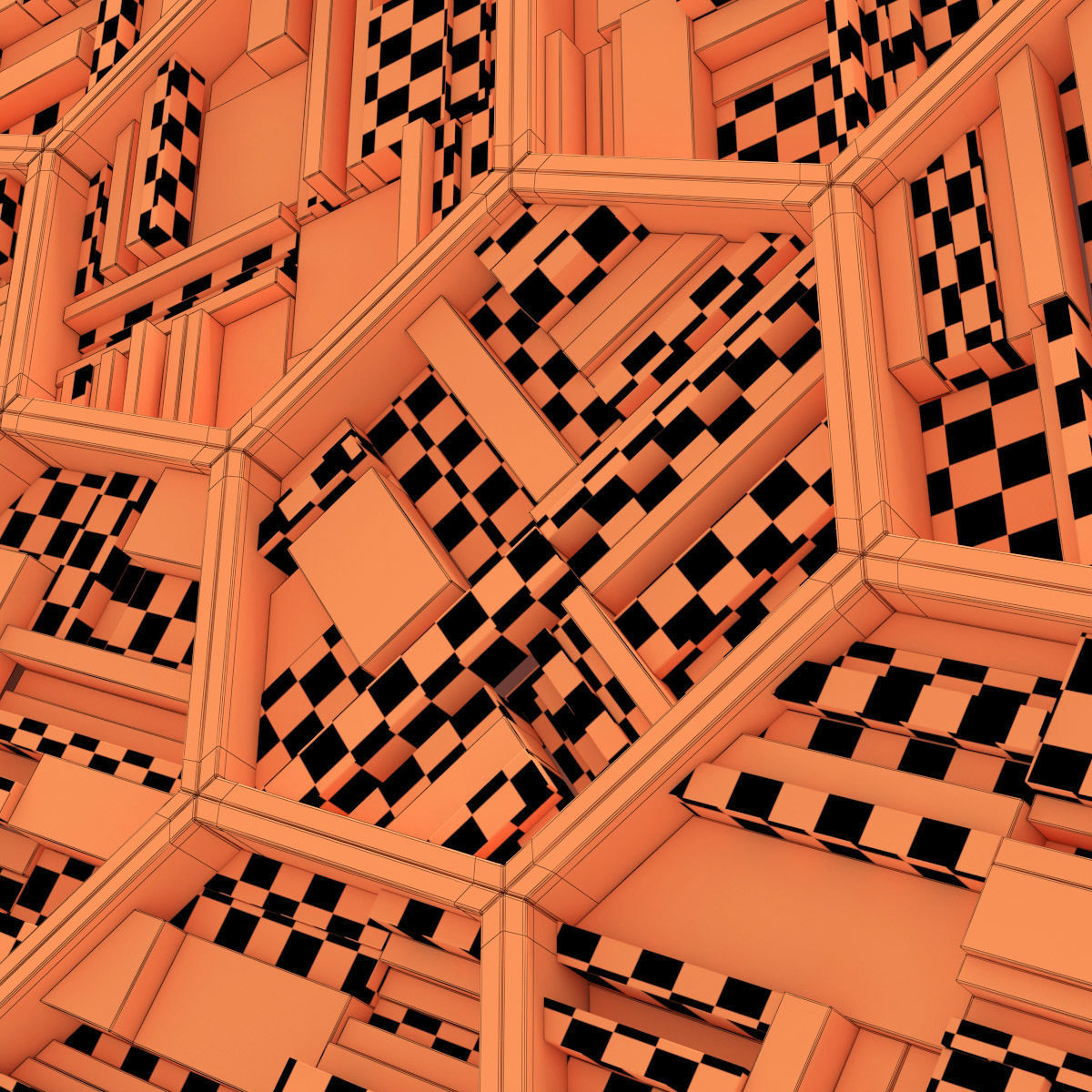 Hexagon panel wood rail frame n2 3D model_20