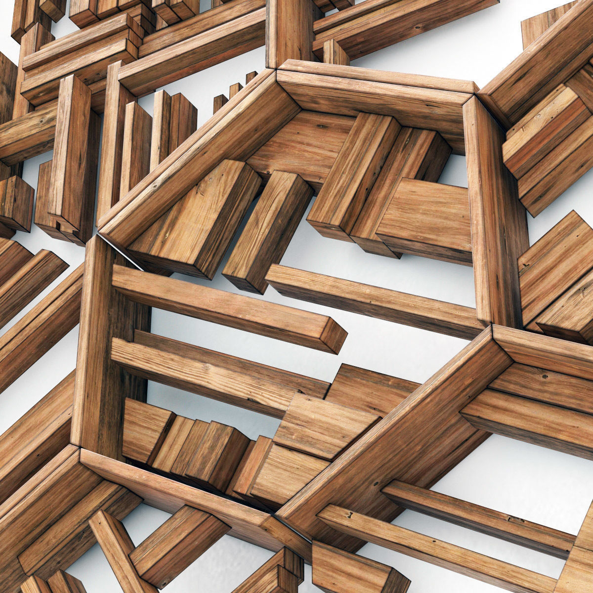 Hexagon panel wood rail frame n2 3D model_8