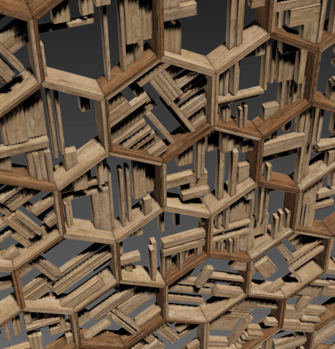 Hexagon panel wood rail frame n2 3D model_18