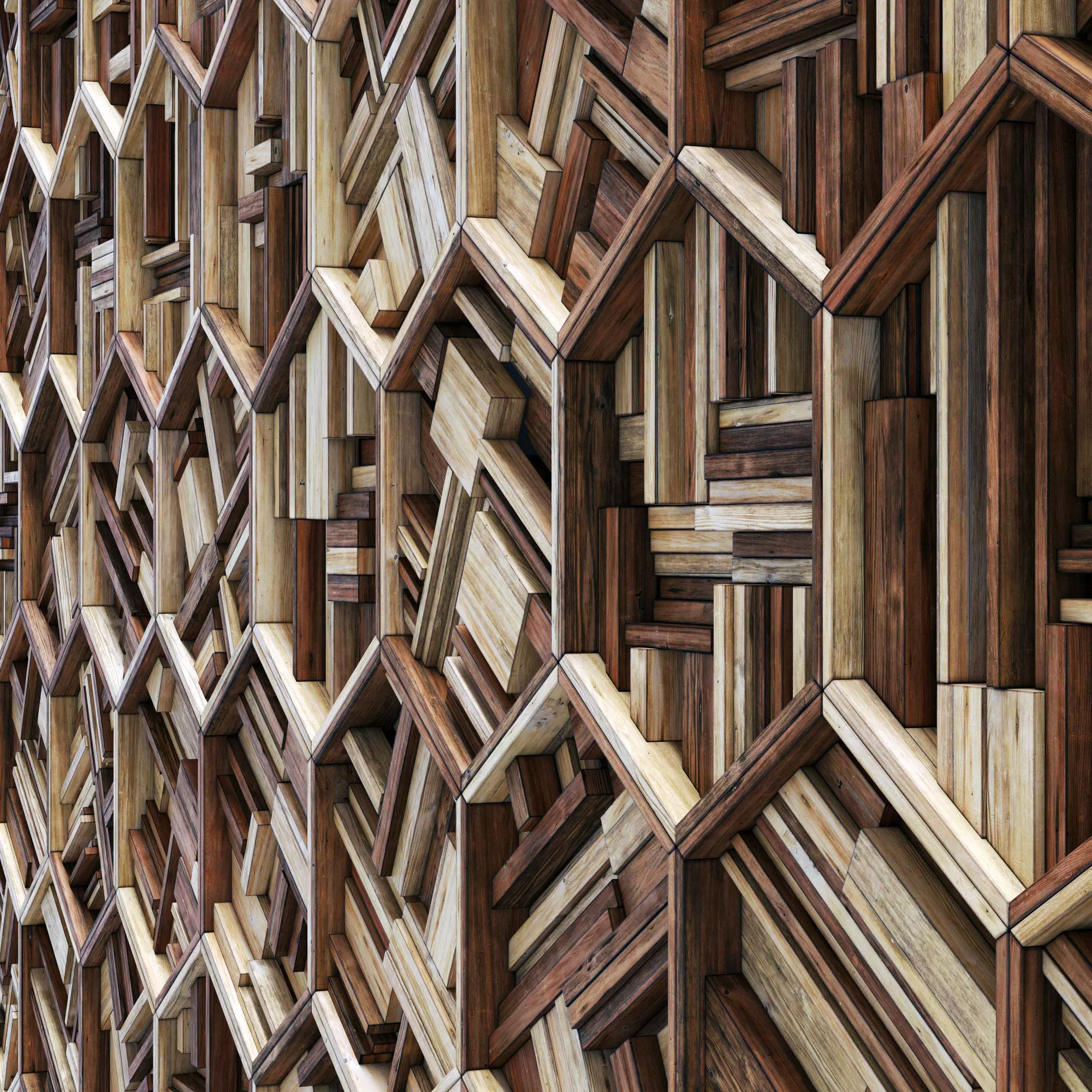 Hexagon panel wood rail frame n2 3D model_0